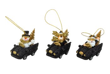 Xmas figures in car black/golden h=6cm