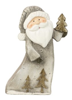 santa grey standing with tree in hand