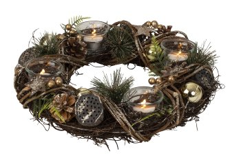 Advent wreath round in gold/brown for