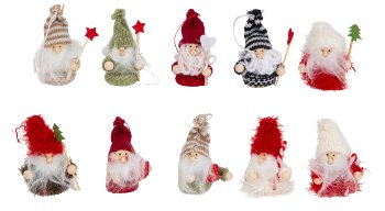 Fabric gnomes standing, hanging in