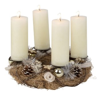 Advent wreath round in gold/brown/cream