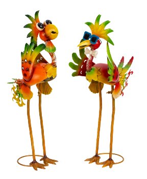 Metal bird colorful standing h=55+56cm