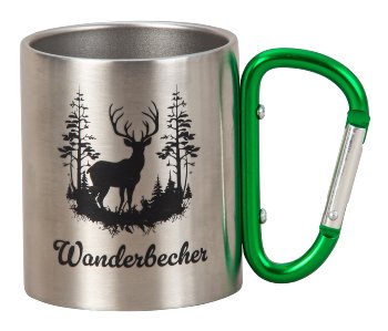 Metal cup with green carabiner handle