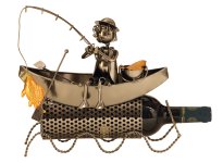 Metal wine-bottleholder 'fisher in boat'