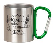 Metal cup with green carabiner handle