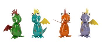 Funny dragons standing in metal material