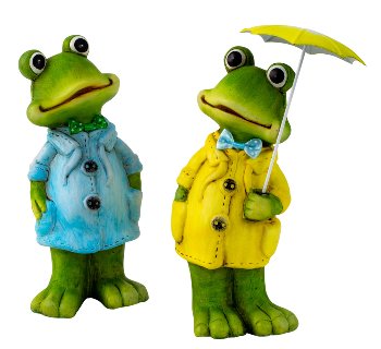 Frog standing with coat & umbrella