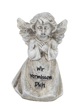Grabengel stehend mit Spruch "Wir