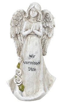 Tomb angel standing with words "Wir