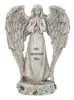 Tomb angel standing with words "Wir