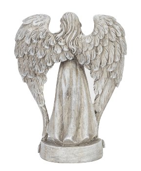 Tomb angel standing with words "Wir