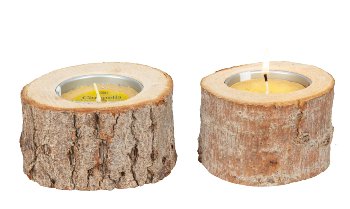 Holz-Kerzenhalter mit Zitronella-Kerze,