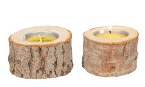 Holz-Kerzenhalter mit Zitronella-Kerze,