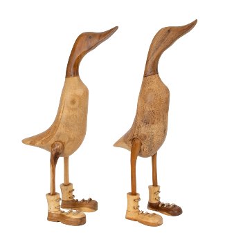 Holz-Enten naturfarben mit Schuhen