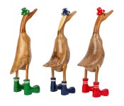 Holz-Ente mit buntem Hut und Schuhen (M)