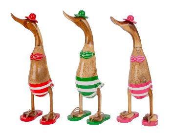 Holz-Ente mit buntem Bikini (M)