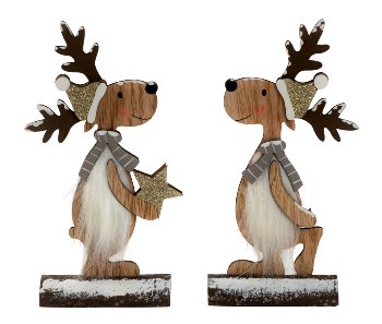 Xmas deer on wooden chunk h=24cm w=11cm