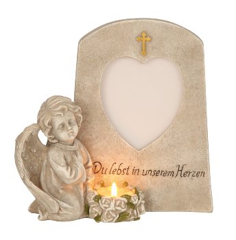 Angel beside stone for tealight & photo