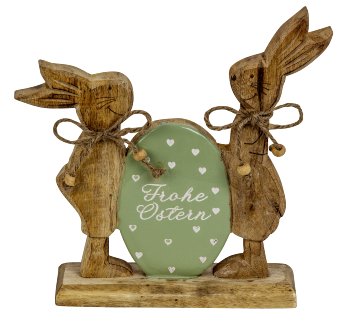 Wooden rabbits with egg "Frohe Ostern"