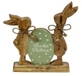 Wooden rabbits with egg "Frohe Ostern"