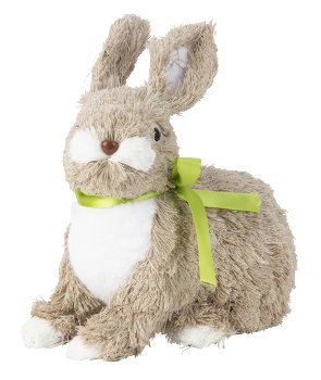 Straw rabbit with bow sitting h=20cm