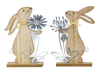 wooden easter rabbit with flower