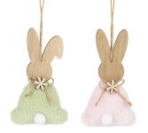 wooden easter rabbit with fur in rose &