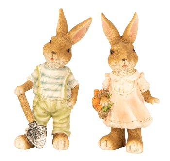 Eastern rabbits standing with shovel &