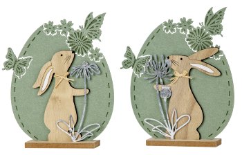 Holz-Osterhase mit Filzei-Dekoration