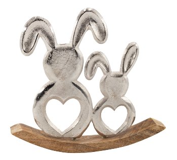 Metal eastern rabbits on wooden base