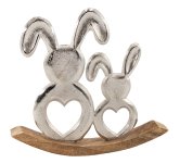 Metal eastern rabbits on wooden base