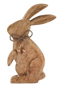 Holz-Osterhase mit kleinem Metall-Ei