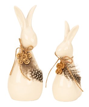 Modern easter rabbits with wooden flower