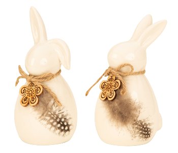 Modern easter rabbits with wooden flower