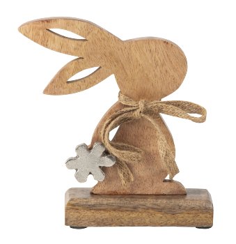 Hase auf Holzsockel h=17cm b=16cm