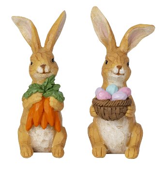 Hase stehend mit Blumen, Eiern und