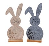 Felt rabbit on wooden base grey & cream