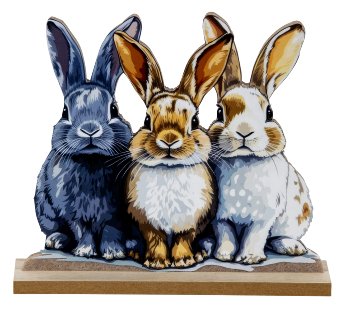 Felt rabbits with fullcover print h=18cm