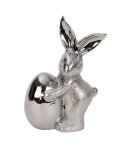 Osterhase mit Ei chrom/silber h=20cm