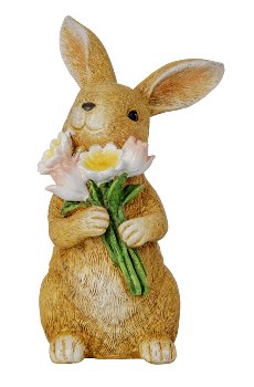 Easter rabbit standing with bouquet of