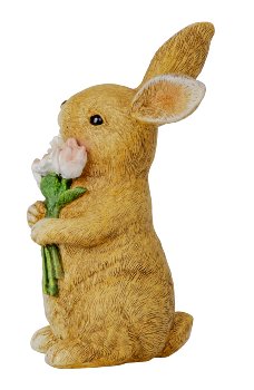 Easter rabbit standing with bouquet of