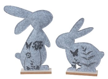 Felt rabbit grey on wooden base