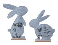 Felt rabbit grey on wooden base