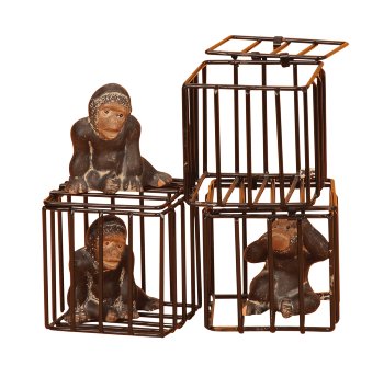 2 ceramic-monkeys complete with cage